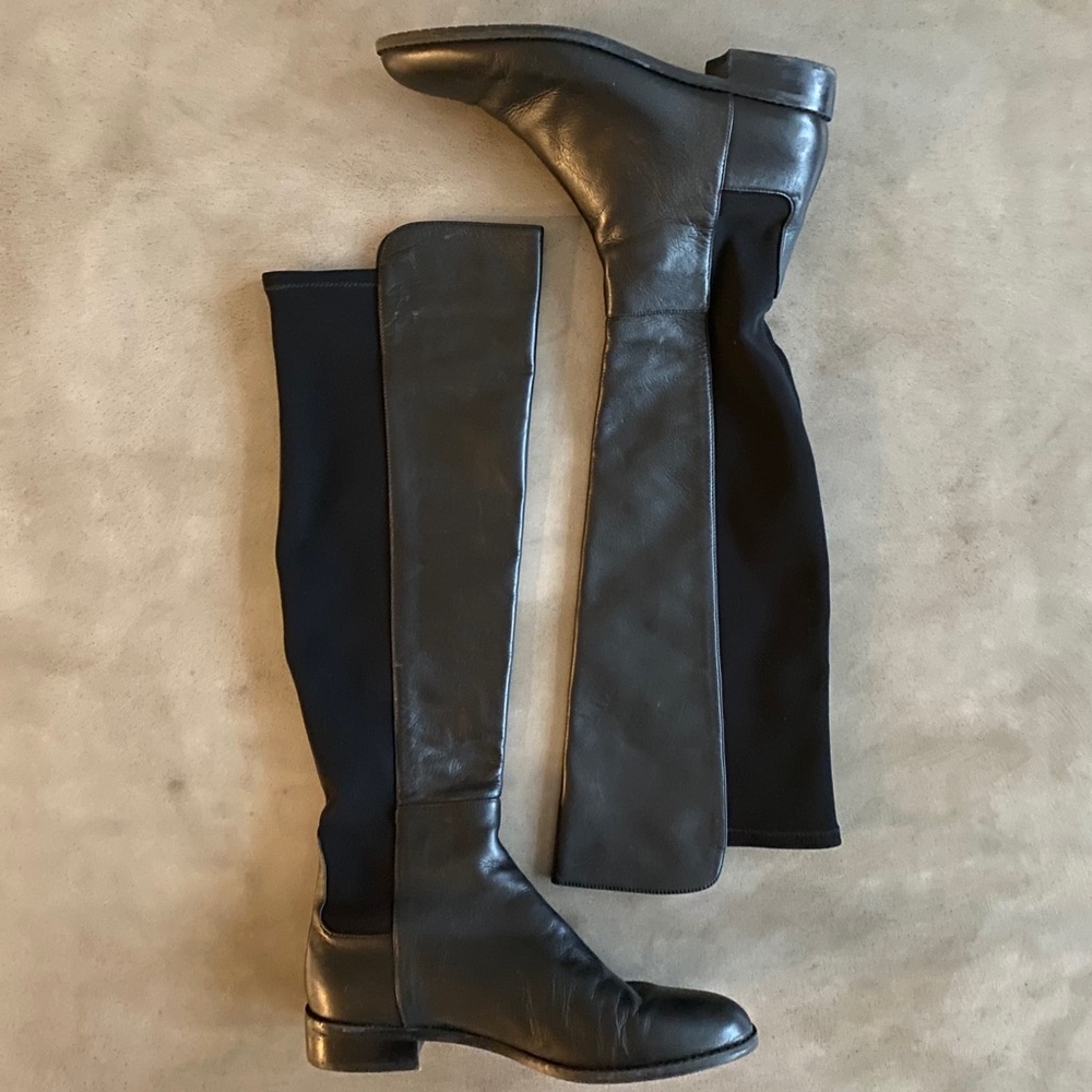 Stuart Weitzman Half and Half Black Leather Riding Boots Tall Boots High Boots